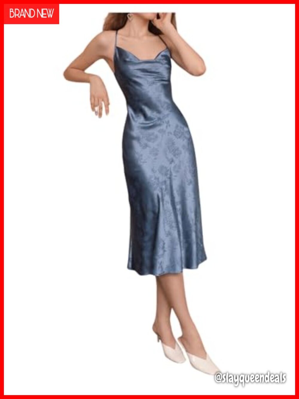 Cowl Neck Spaghetti Strap Satin Midi Slip Dress Sleeveless Mermaid Party